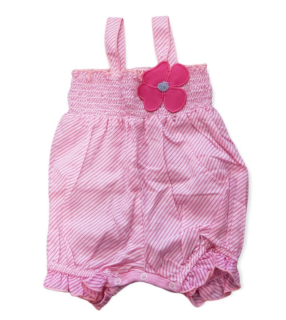 Baby Nay Pink Striped Baby Overall Onesie w. Flower - Size 9M